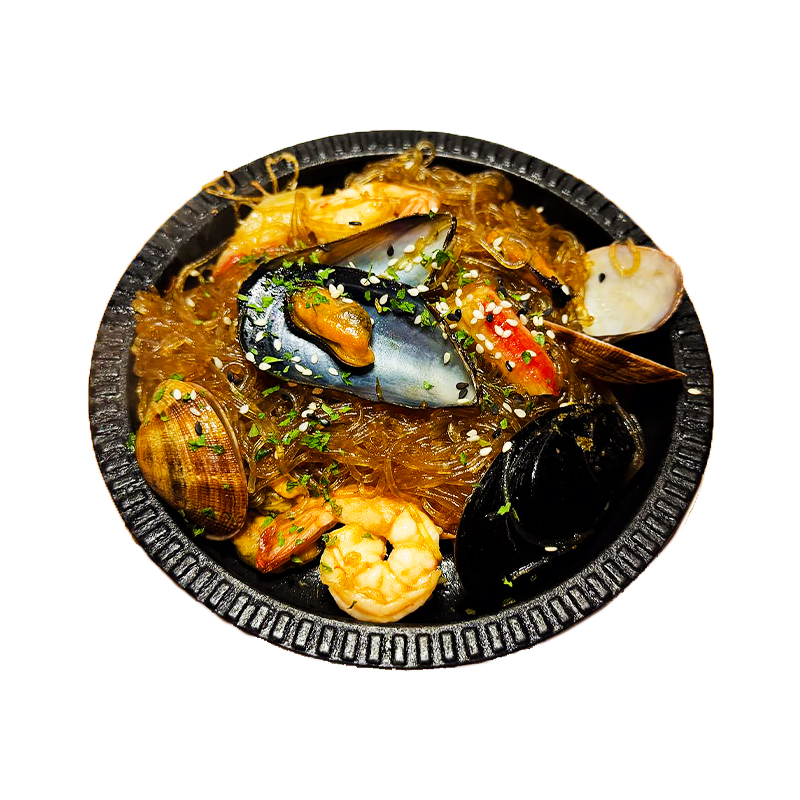F58. Spaghetti di Soia alla Piastra con Frutti di Mare